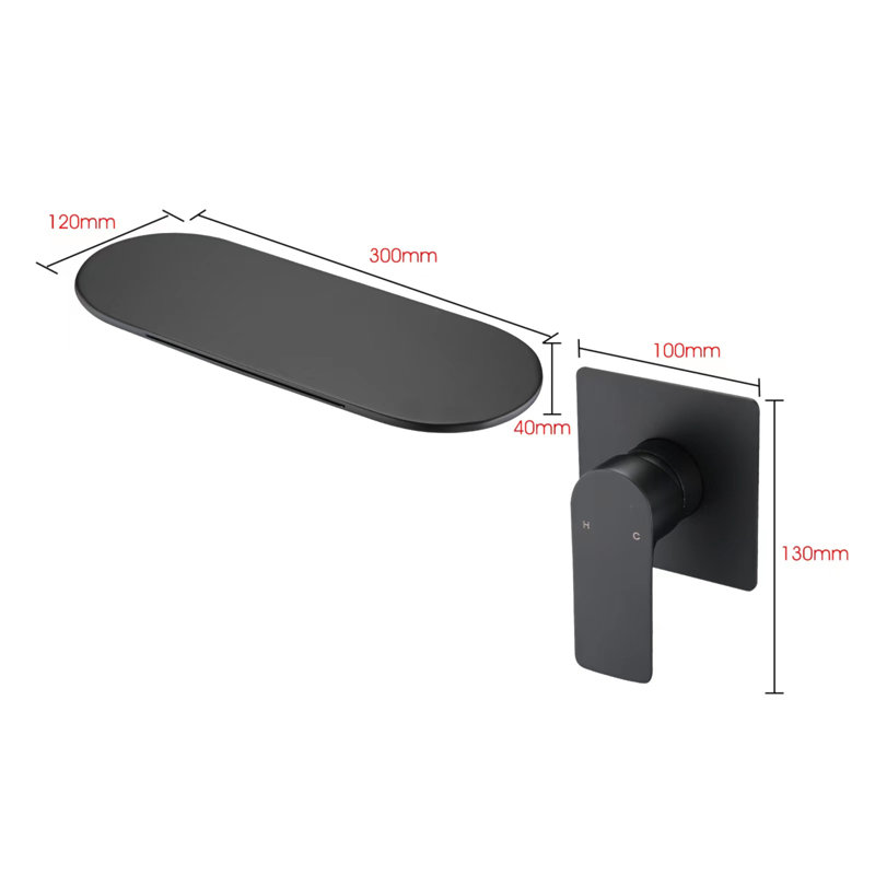 Single Handle Wall Mounted Bathroom Waterfall Sink Faucet, Matte Black