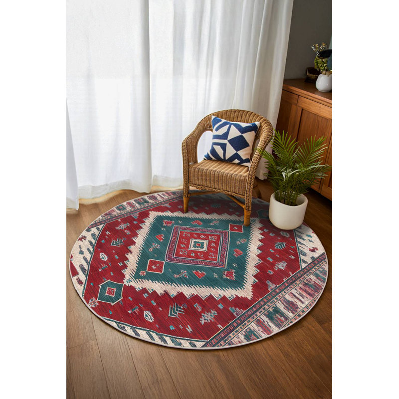 Moroccan Collection Digital Print Cotton-Polyester Rug, Round 4'