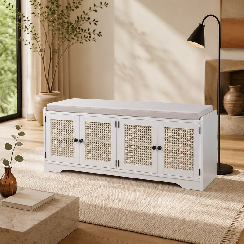 Banc de rangement Rustic, Beige, Beige, Blanc