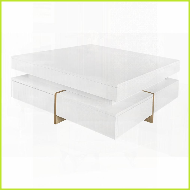 Table basse blanche ultrabrillante pour le salon - 4 tiroirs, facile à nettoyer, illuminant l'espace
