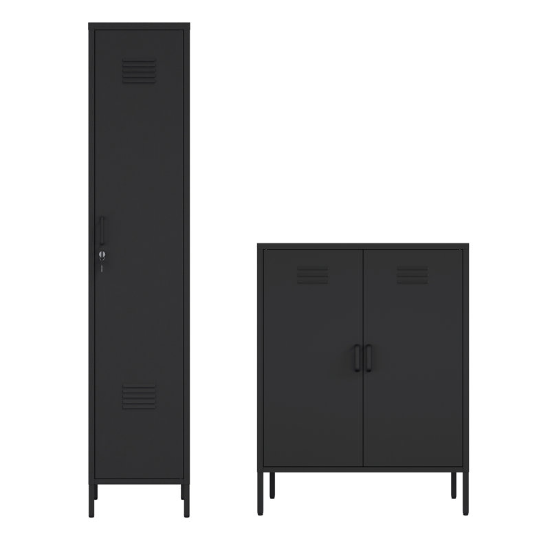 2-Piece Bargale Accent Cabinet and Storage Cabinet with 8 Adjustable Shelves, Black