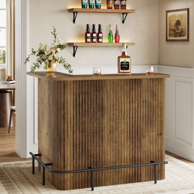 Table de bar en L, unité de bar à 4 niveaux avec repose-pieds en métal