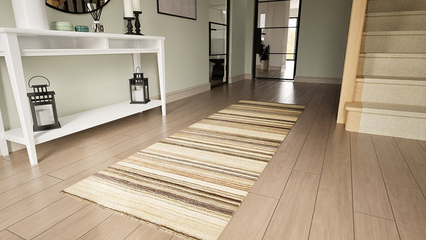 Runner Striped Wool Hand Knotted 70cm X 240cm Area Rug