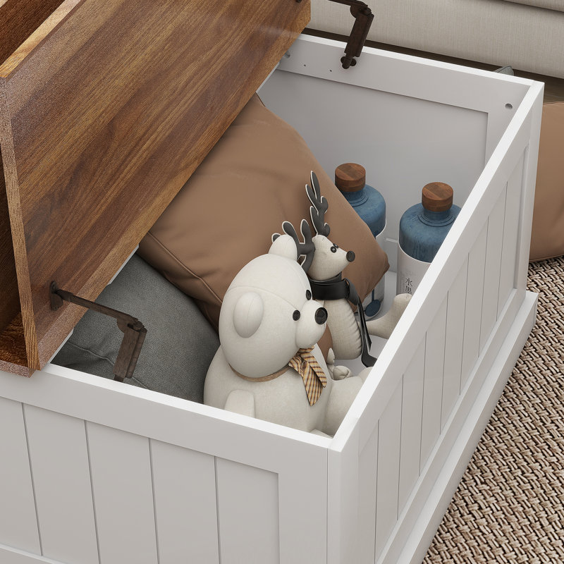 Table basse 31,5 "Farmhouse, table centrale carrée en bois avec plateau relevable articulé