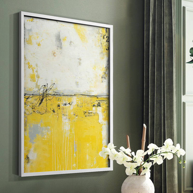 Reproduction encadrée jaune lié - bois massif, Blanc, H 20 po x l 16 po