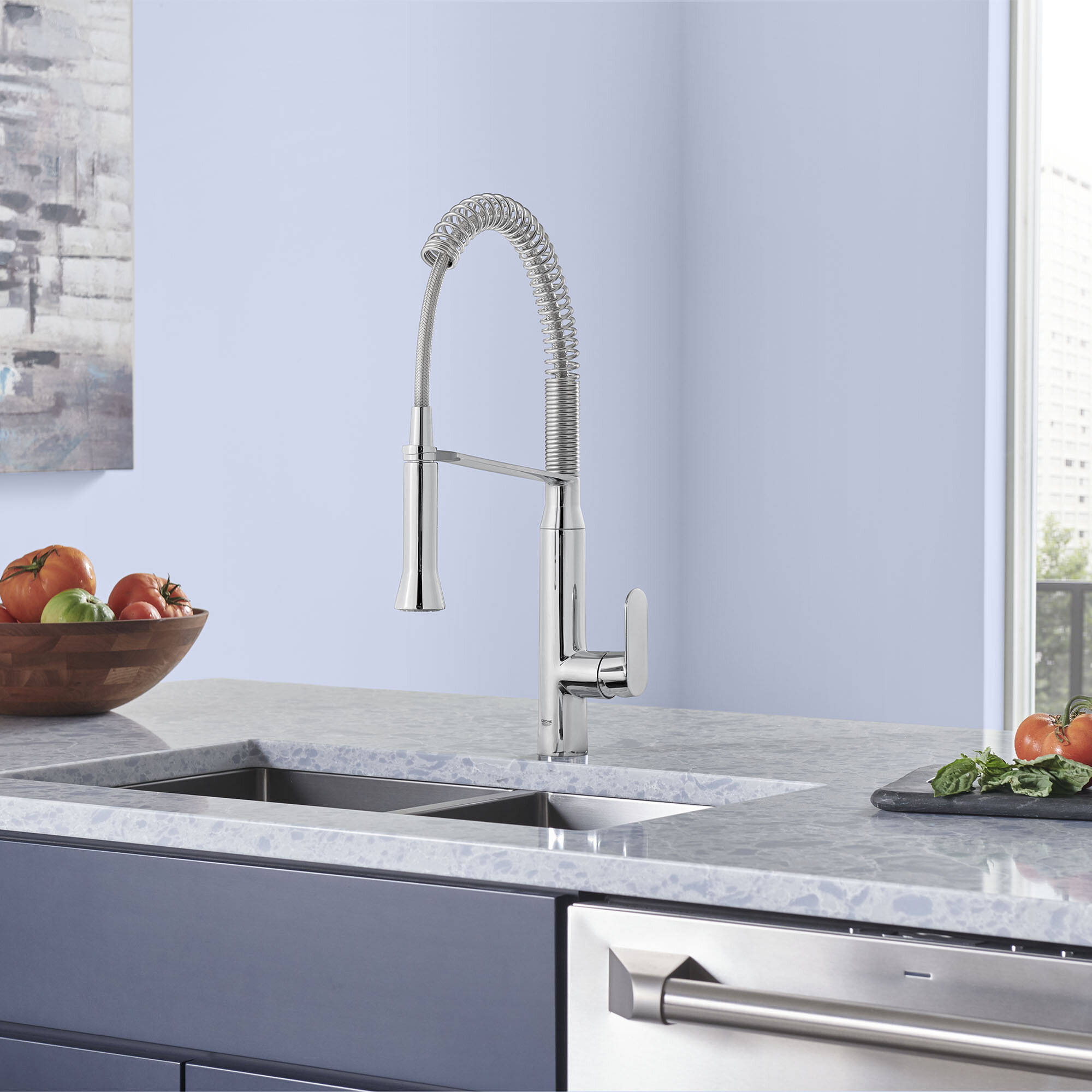 Blue Single-handle Pull Down Kitchen Faucet Single Spray 1.75 Gpm With  Chilled & Sparkling Water