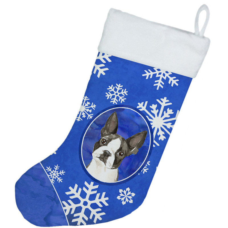 Chaussette de noël winter flocons de noël, Boston-terrier