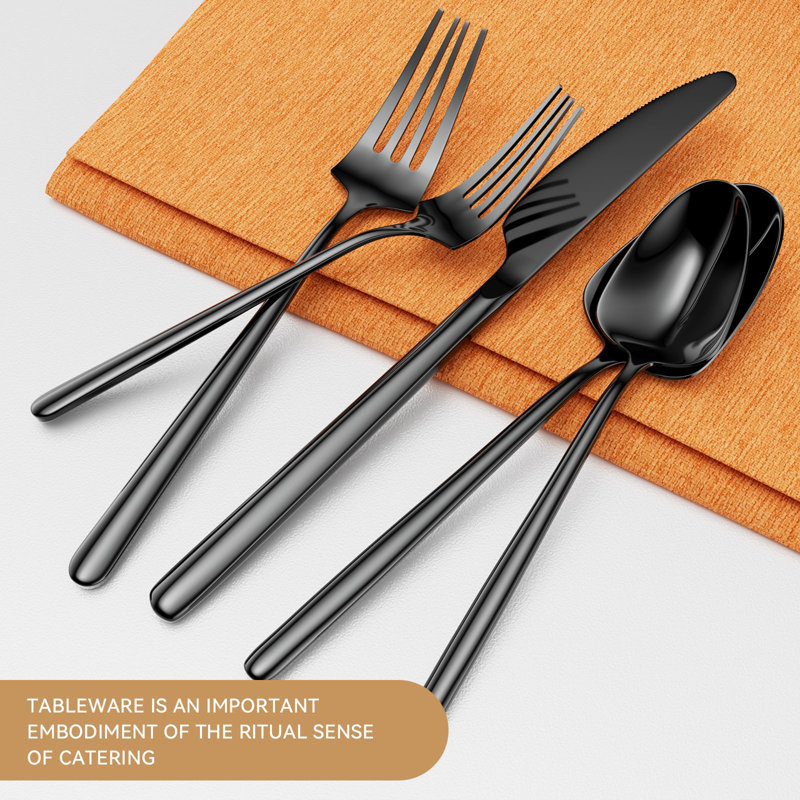 20-Piece Stainless Steel Silverware Set For 4 - Black, Rust-Resistant, Dishwasher Safe - Perfect For Daily Use, Weddings, Parties, And Gifts