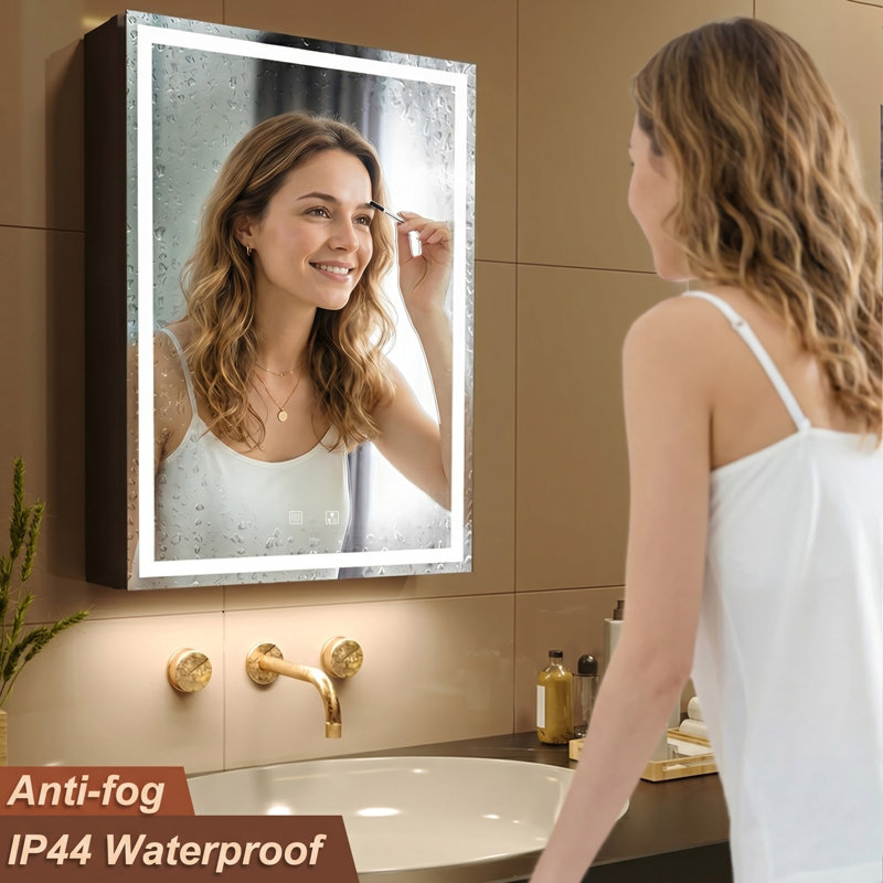 Armoire à pharmacie pour salle de bain à miroir l 20 po Ladell, désembuage, à intensité variable, mode 3 couleurs, prises et usbs