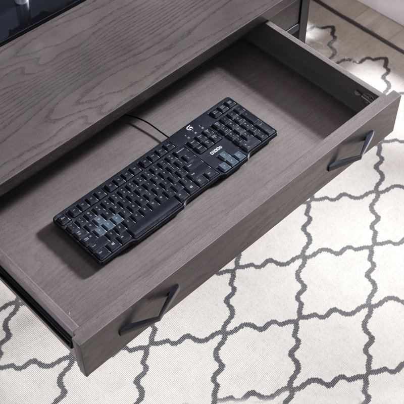 Solid + Manufactured Wood Chisel and Forge Writing Desk in Smoke Gray