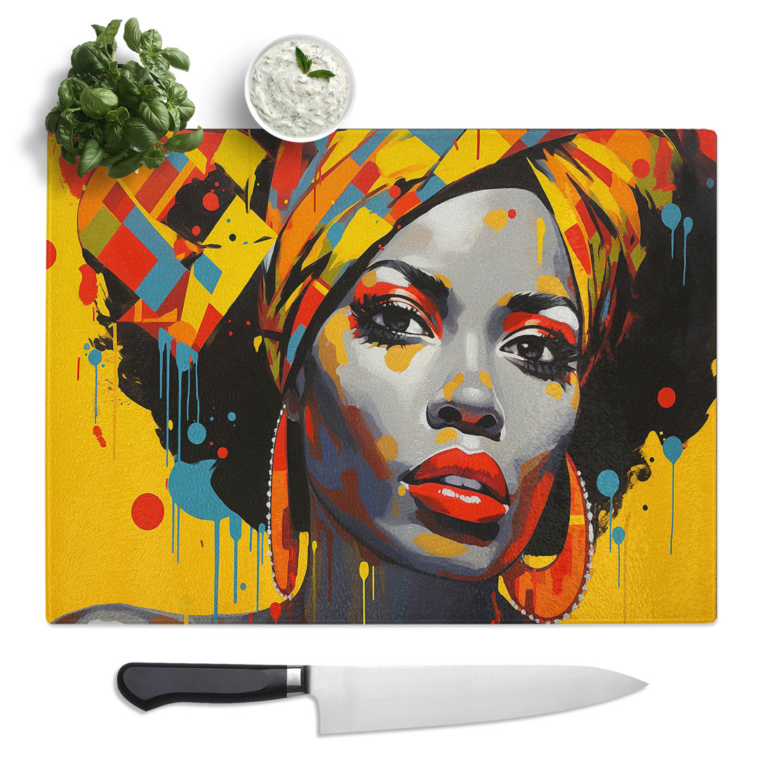 African Woman Pop Art  Glass Chopping Board