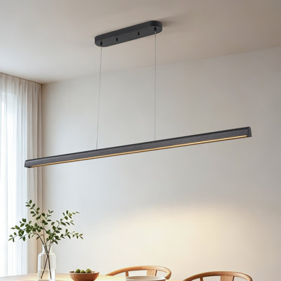 59" Linear Dimmable Modern Wooden Kitchen Island Pendant Light, Integrated LED Chandelier with 3 Color Temperatures