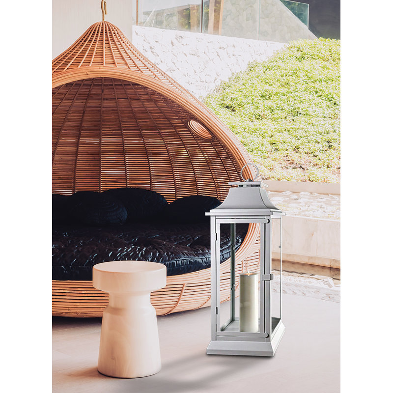 Lanterne de sol d'extérieur en métal et verre, H 27,5 po x l 9,5 po x P 9,5 po, Blanc