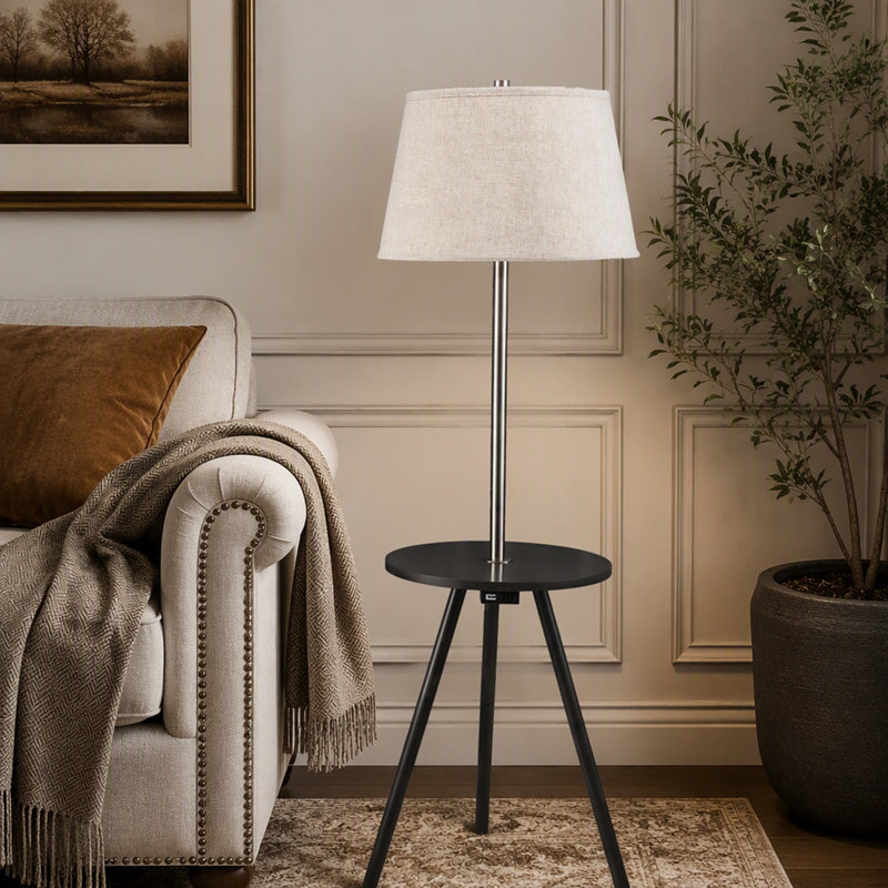 57" Round Sofa Side Table with Lamp and Power Station (1.56/9.9)