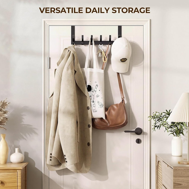 Porte-crochets au-dessus de la porte avec 12 crochets, serviette résistante à la rouille et porte-manteau, noir