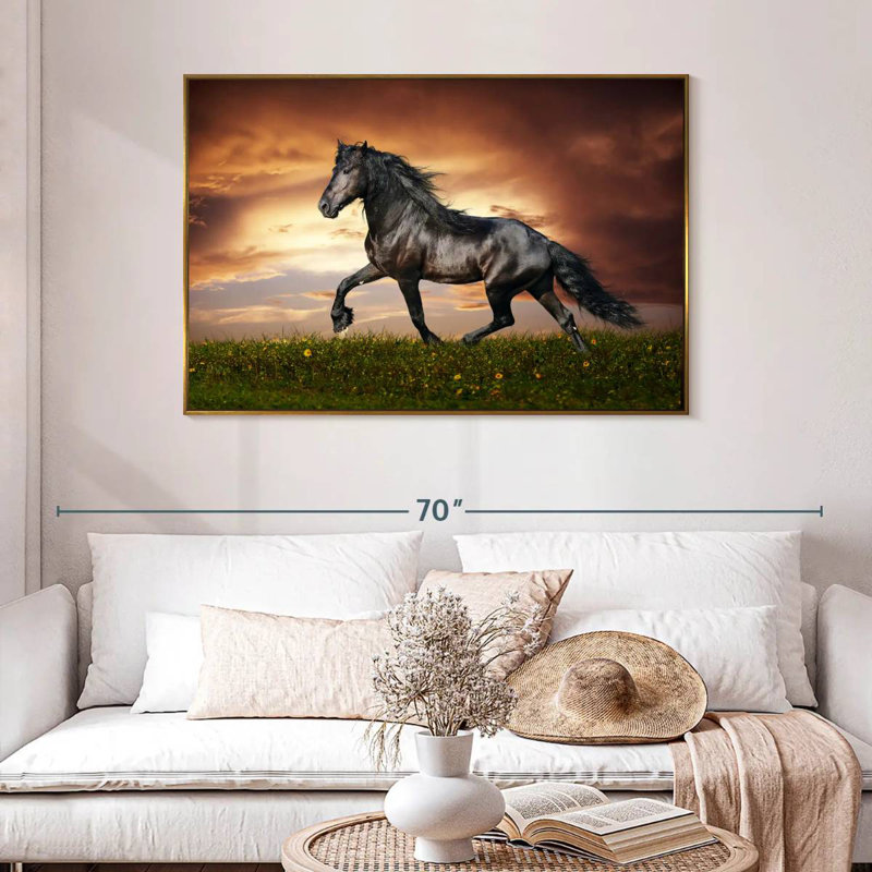 Cheval baroque, 46 po x 31 po, Cadre flottant doré