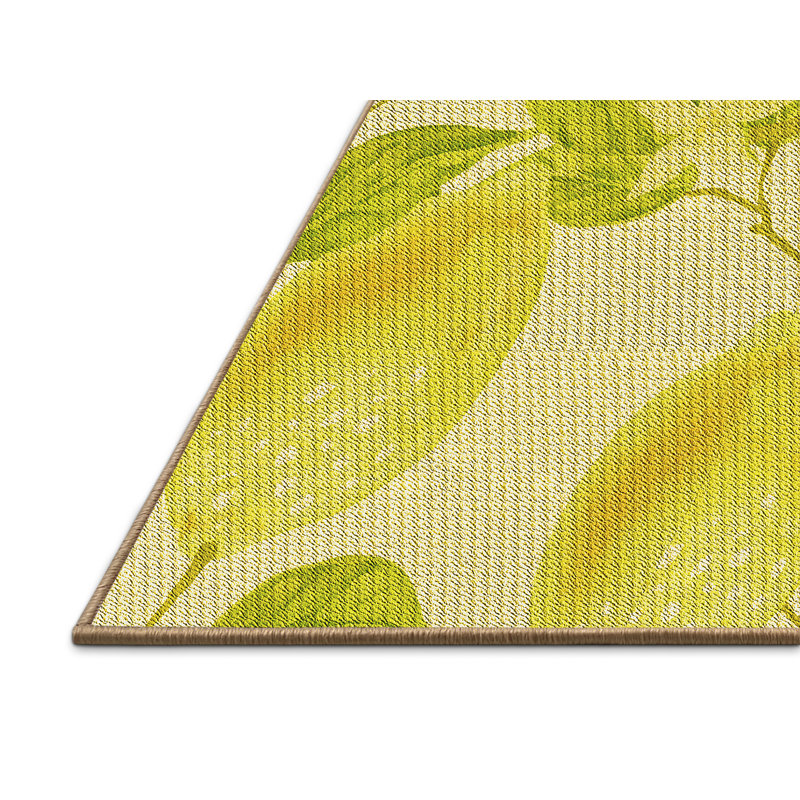 Tapis vert/jaune en laine, Rectangle 5 pi x 7 pi