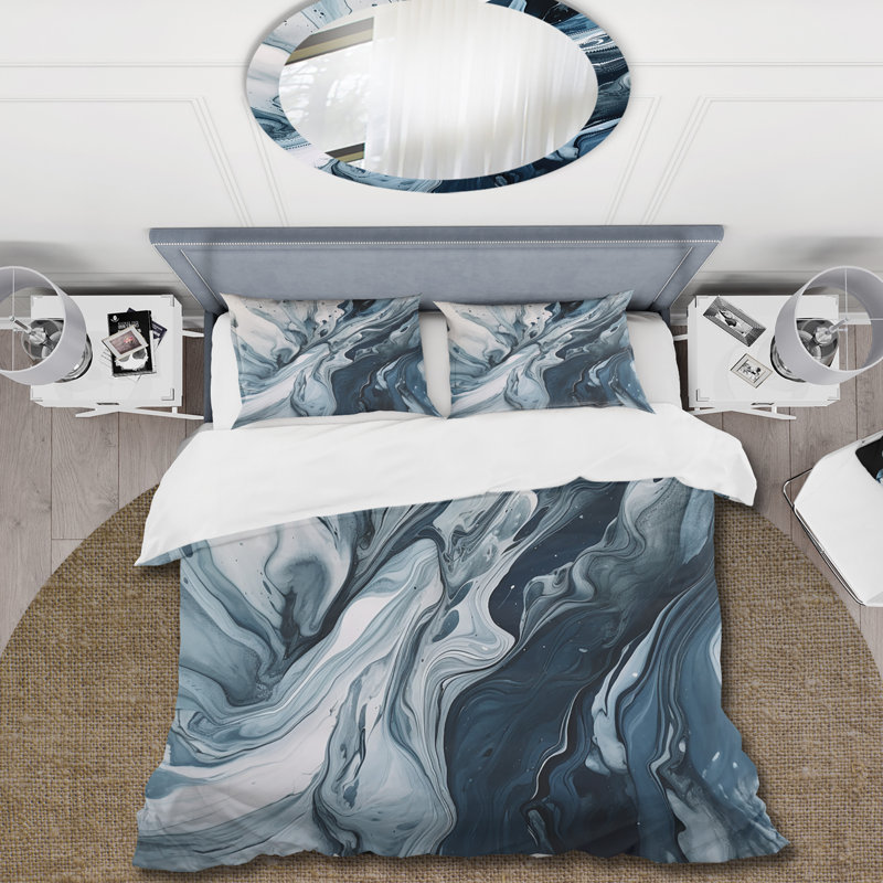 Ensemble de housse de couette abstrait bleu et gris Elixir III - Microfibre polyester