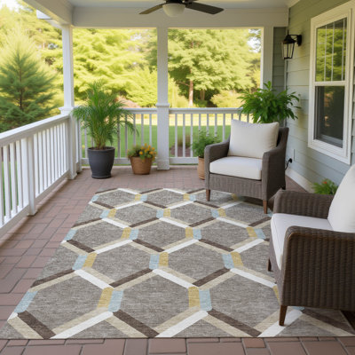 Machine Washable Indoor/Outdoor Bourkelands ACN2343 Lattice Rug