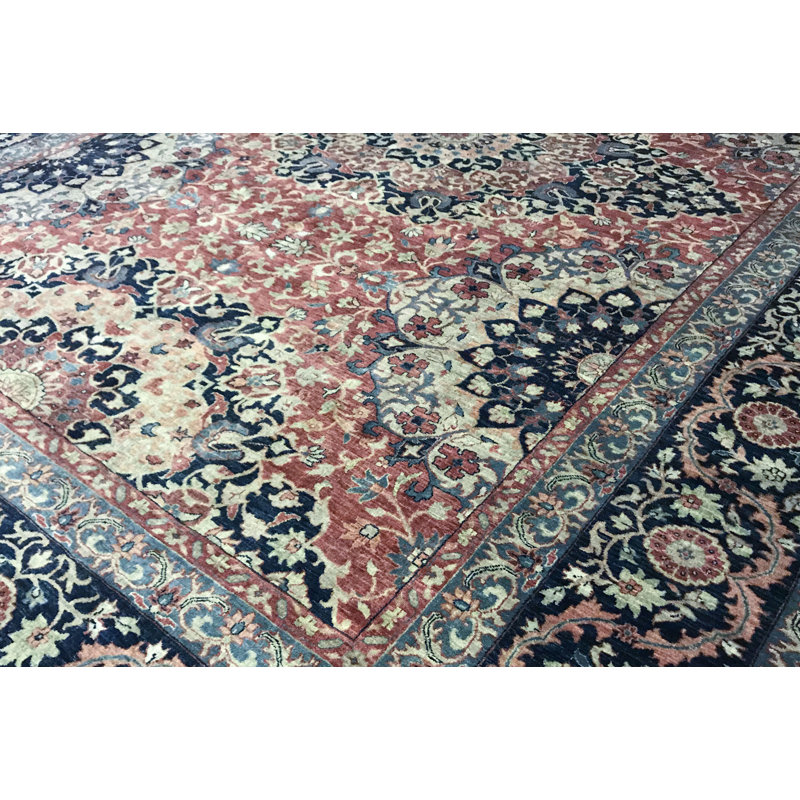 Tapis rouille et bleu noué à la main de haute qualité