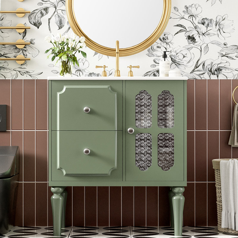 Meuble-lavabo de salle de bain en céramique - Meuble-lavabo rétro de 30 po avec 2 tiroirs et une structure pratique