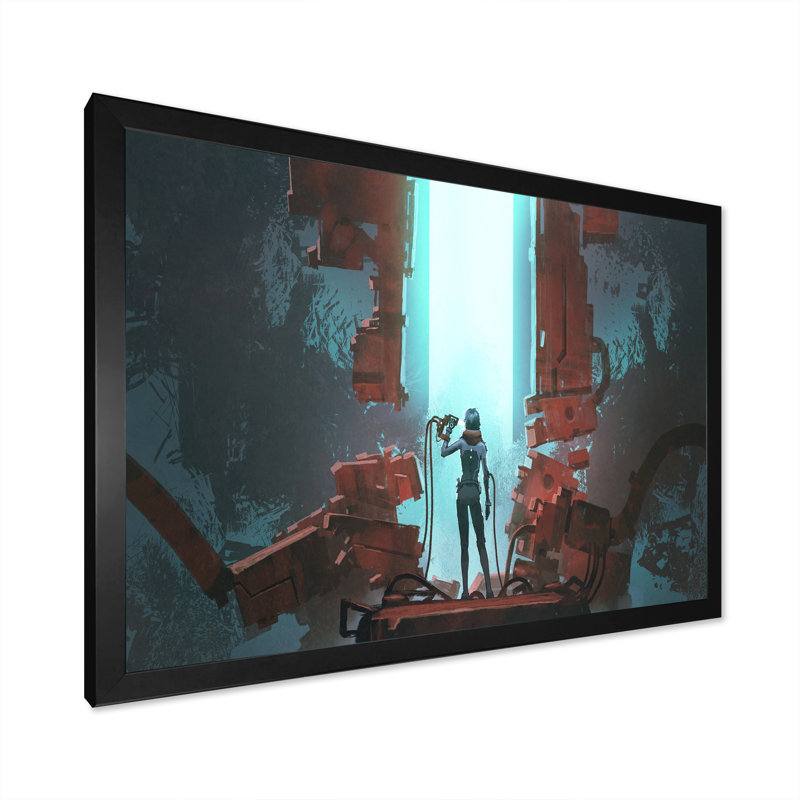 «Video Game Woman Finding Her Path», reproduction sur toile, Cadre d'angle fermé noir, H 12 po x l 20 po x P 1 po