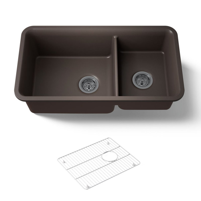 Cairn 34" L x 18" W Double Basin Undermount with Accessories, Matte Brown