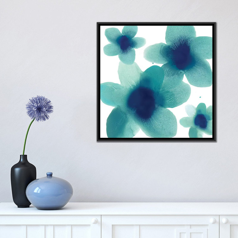 « aqua fleuris ii », reproduction sur toile, H 18 po x l 18 po x P 1,5 po, Toile avec cadre flottant noir, Pas de tapis