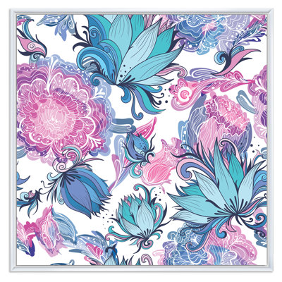 Fleurs romantiques élégantes en rose et bleu - Impression sur toile