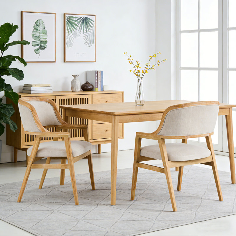 Chaises de salle à manger rembourrées Benedict, Coussin beige / structure naturelle