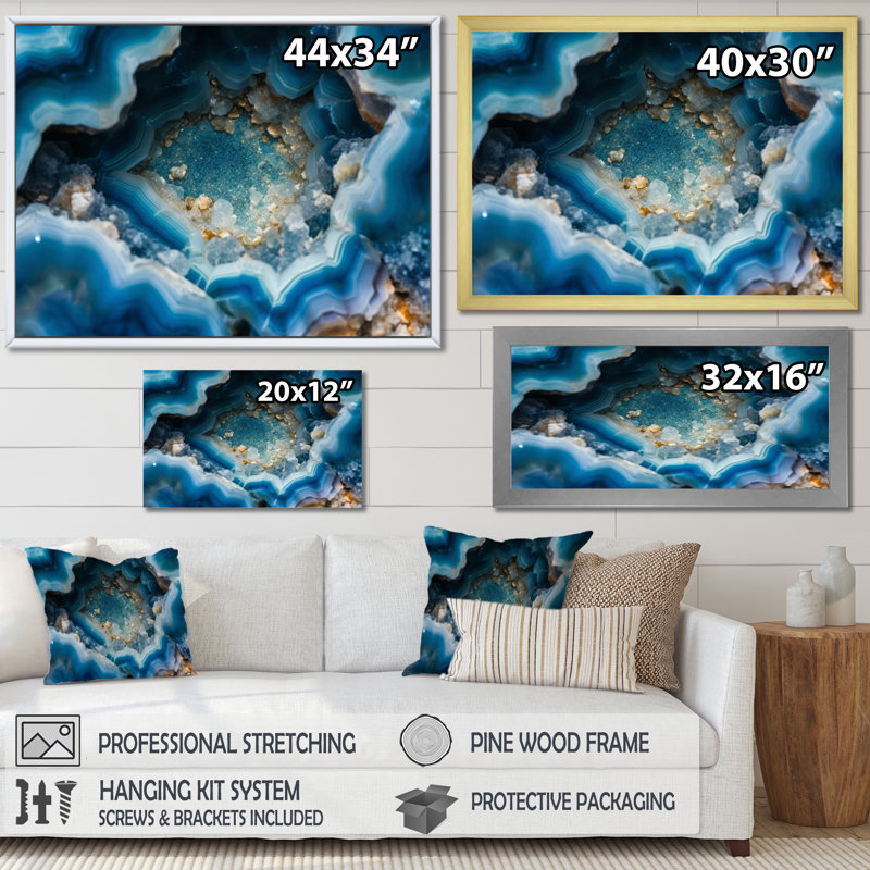 Geode Gems I - Décoration murale géode en pierre, H 12 po x l 20 po x P 1 po, Toile tendue