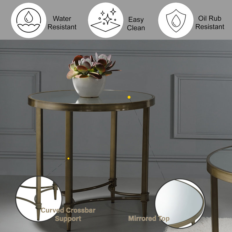Aditya Contemporary 24"Dia Round End Table in Mirrored and Antique Brass