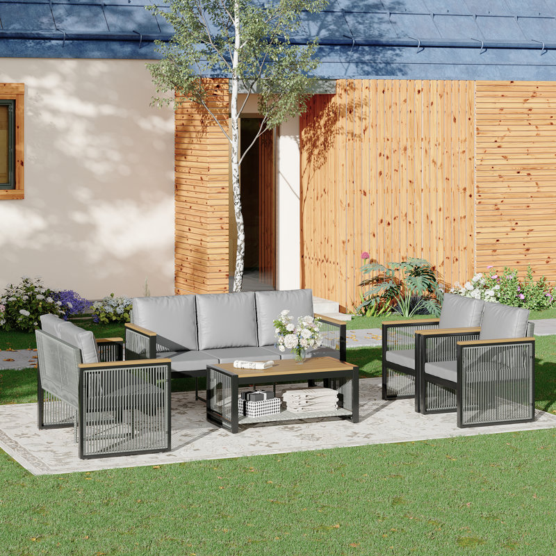 7 Seats Patio Conversation Set with Cushions, Gray