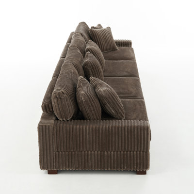 4 - Piece Upholstered Faux Rabbit Fur Flannel Modular Sectional Sofa with Armrests & Throw Pillows