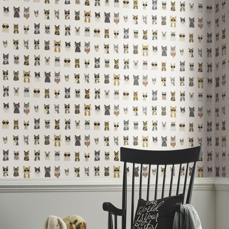 Cool Cats Peel & Stick Wallpaper Roll, Gray/Gold