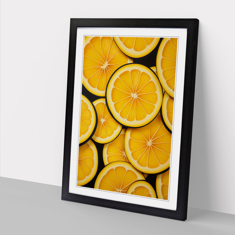 Lemon Fruit Op - Framed Print, 46cm H x 34cm W x 2cm D, Black