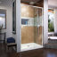DreamLine Flex P 32 po x l 42 po x H 74 3/4 po Porte de douche semi-cadrée en chrome avec base de douche Biscuit-135742486-135742478-135922346