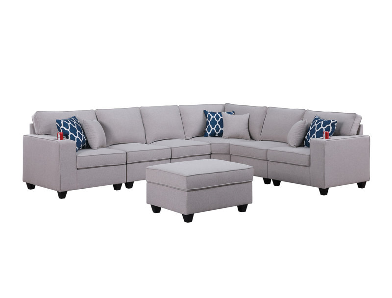 Canapé modulaire en L gris clair avec repose-pieds et porte-gobelet 125 pièces Cooper