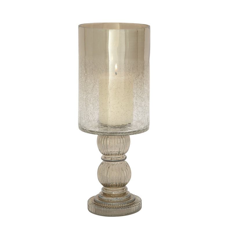 Lampe ouragan pilier en verre tourné à la main de style noir avec finition en verre fumé, Bronze, H 16 po x l 6 po x P 6 po