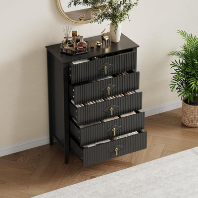 Commode pour chambre à coucher avec 5 tiroirs, commode moderne de 32 po de largeur avec poignée en métal