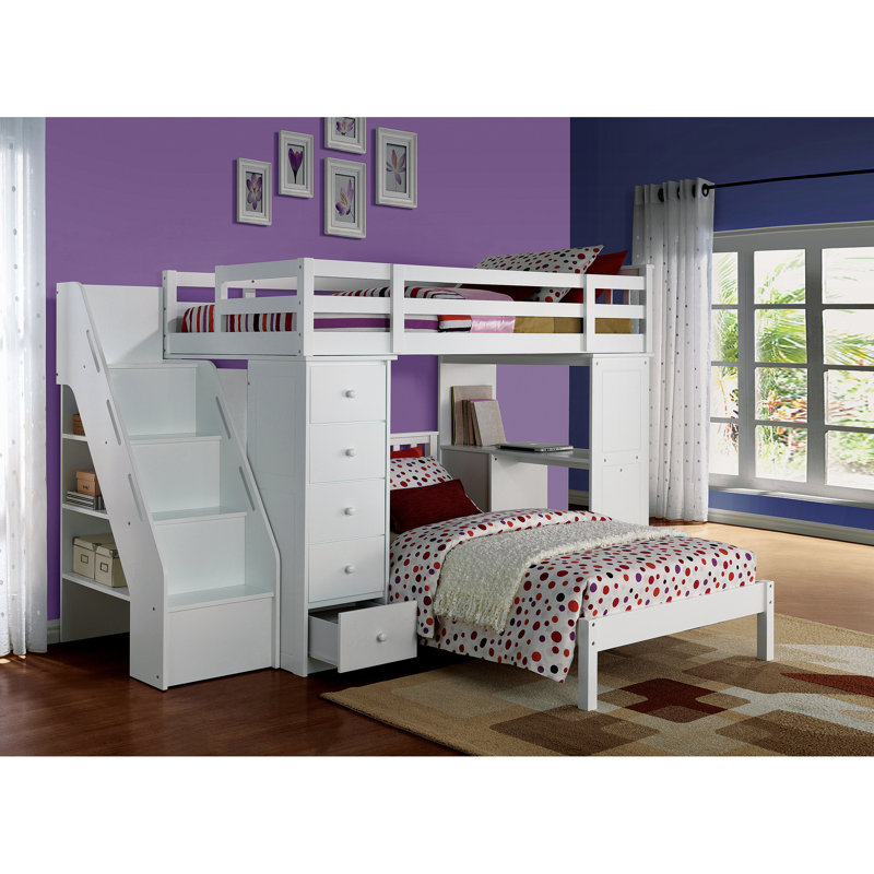 Lit mezzanine simple avec bibliothèque en blanc - additionnel fonctionnel pour la chambre à coucher