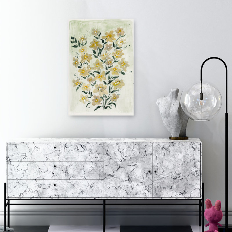 Art mural délicat avec fleurs jaunes délicates et vibrantes, 36" H x 24" W