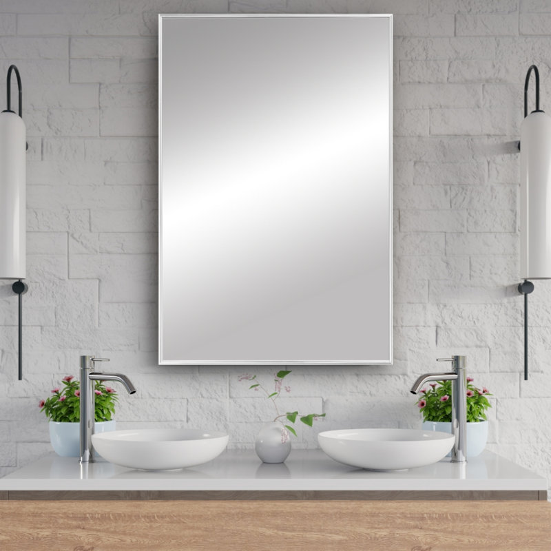 Miroir mural en métal pour salle de bain et meuble-lavabo, collection Kristveig, 36 po x 36 po, Blanc pur, Carrée