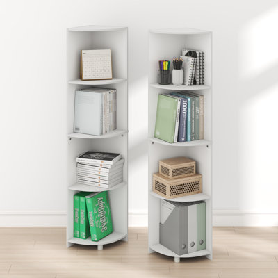 Corner Shelf, 4-Tier Corner Book Shelf Set of 2, Storage Shelves, Display Rack, Bookshelf, for Organization and Storage, Living Room, Home Office, White