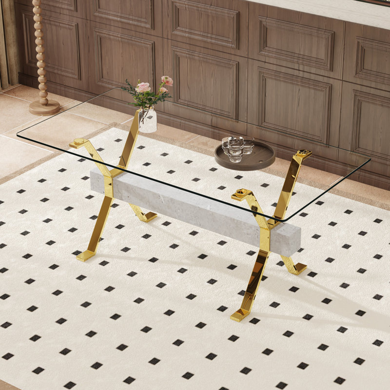 Kaspen Rectangular,dinning table,dining room table, 79" L x 39" W, Gold