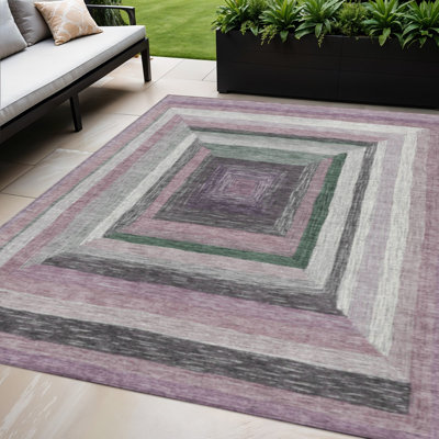5' X 8' Blush Gray And Green Geometric Washable Indoor Outdoor Area Rug