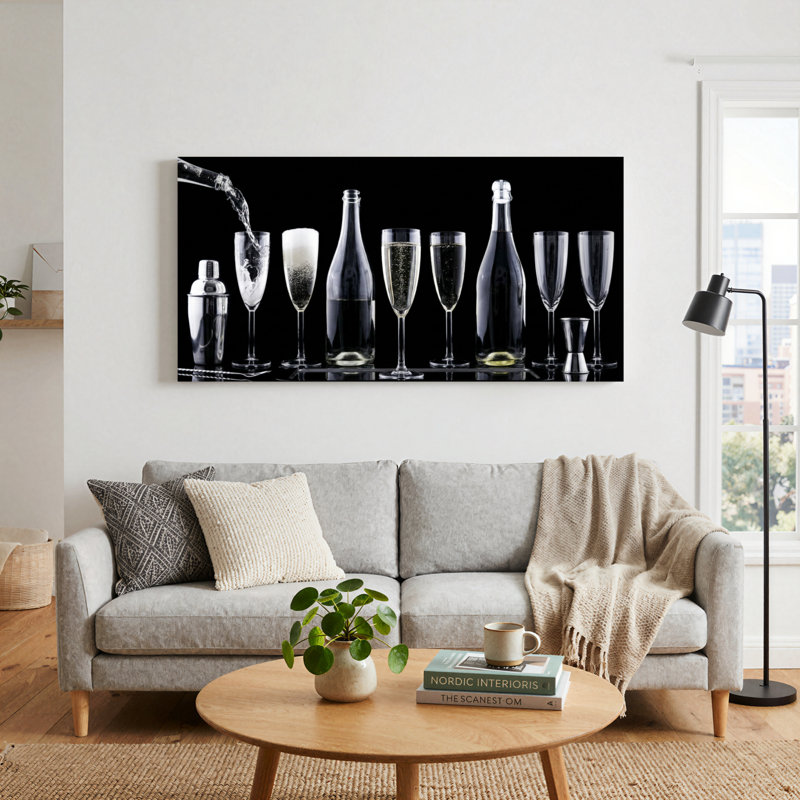 Ensemble de 1 tableau sur toile représentant un verre à champagne, 40“W x 20”H, Toile tendue