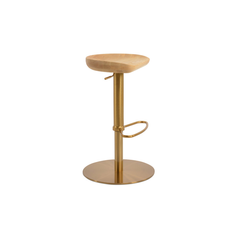 Solid Wood Adjustable Height Stool, Ash Natural/Brass
