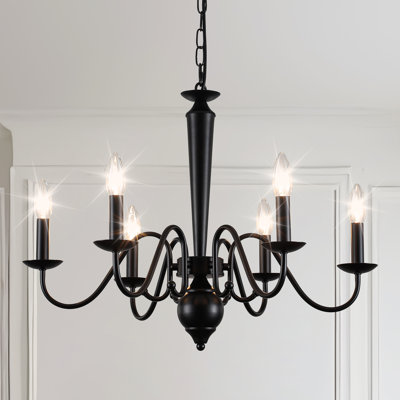 Luminaire suspendu de style campagnard classique / traditionnel à 6 lumières à intensité variable de style chandelier noir pour îlot de cuisine