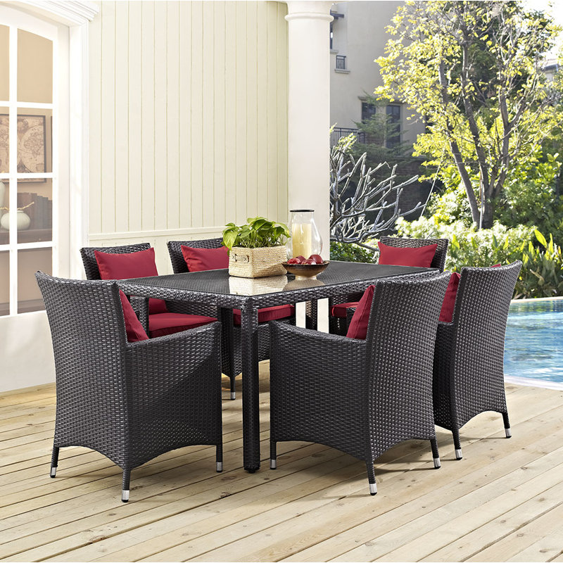 Modway Sojourn 7 Piece Dining Set, 29.5" H x 114" W x 39.5" D, Red